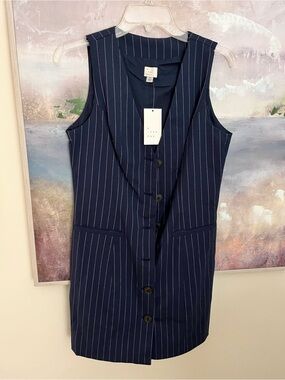a new day Navy Pinstripe Button-Front Midi Dress